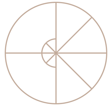 An abstract outline icon of a circle sliced into different proportions on the left and right sides, like a pizza.