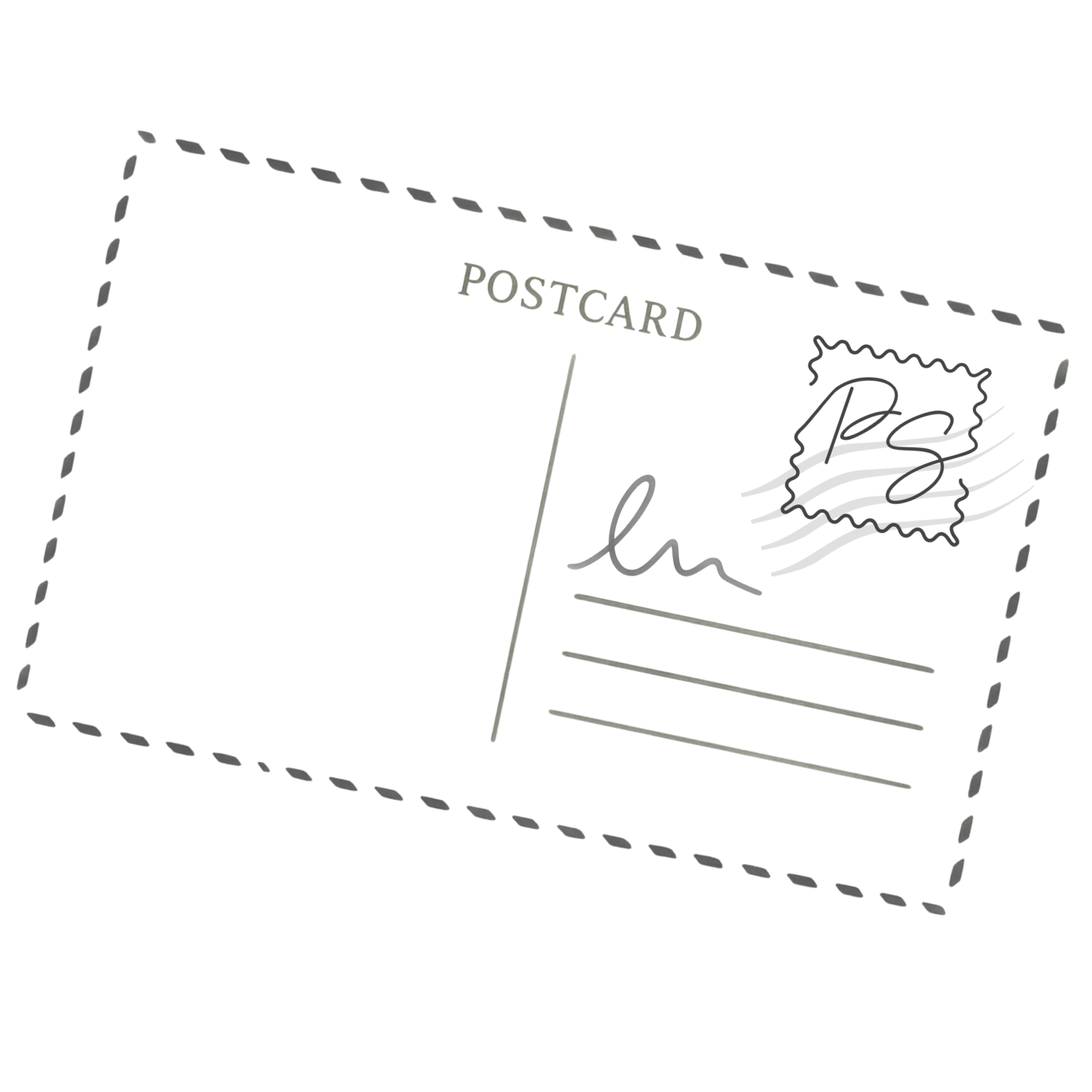 Stack of five postcards showing different designs, including text, drawings, and colorful patterns.