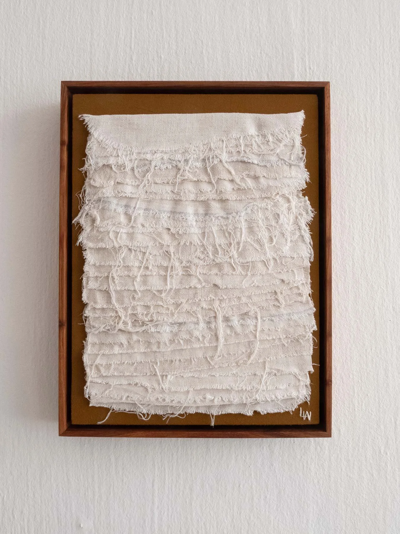 The Landscape Carries Us (2026) 
Textile Collage
Cotton, Rayon
300 x 400mm
Framed in Kiaat
Leila Walter 