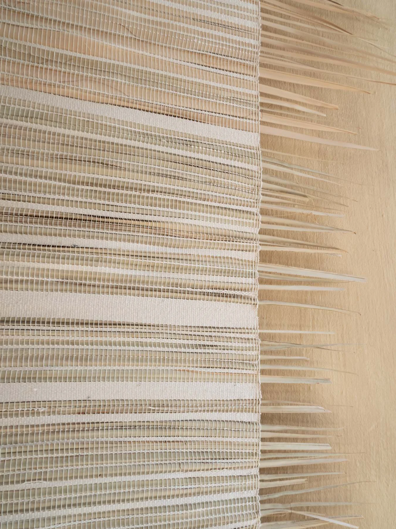 A close up of 'Al dente' a tapestry woven by hand using cotton, silk and palm fibre