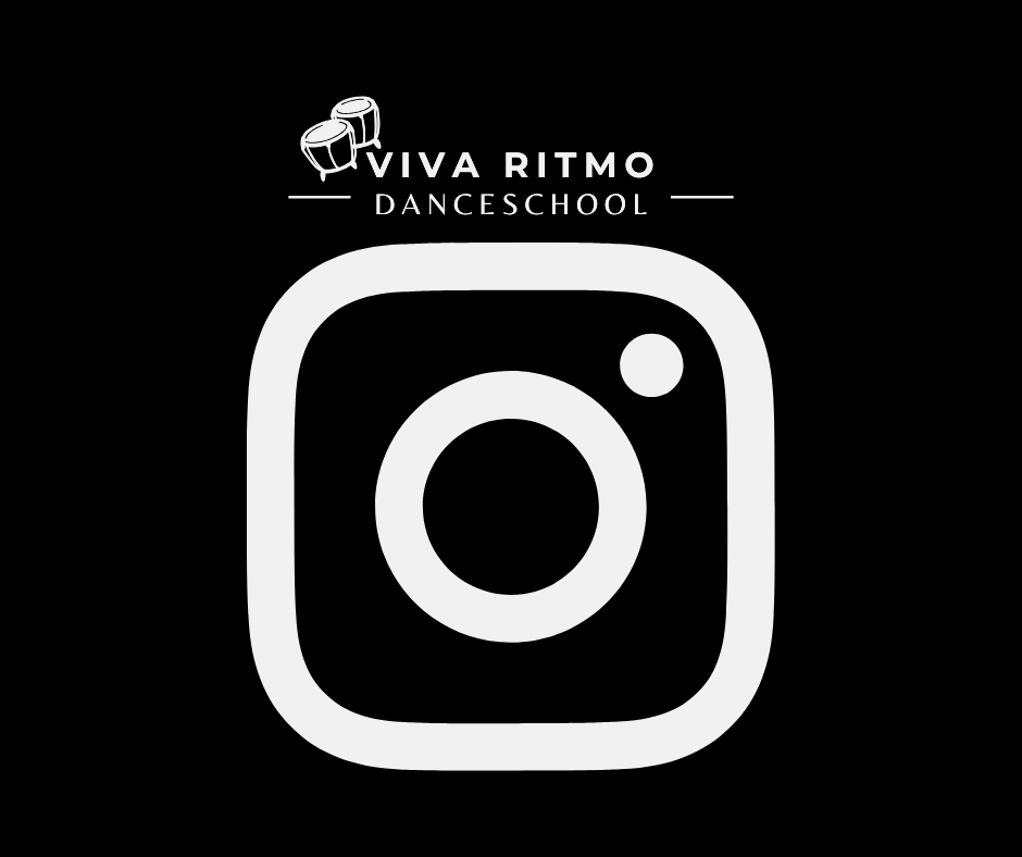 Black background with a large white Instagram logo and the words "Viva Ritmo Dance School" above it.