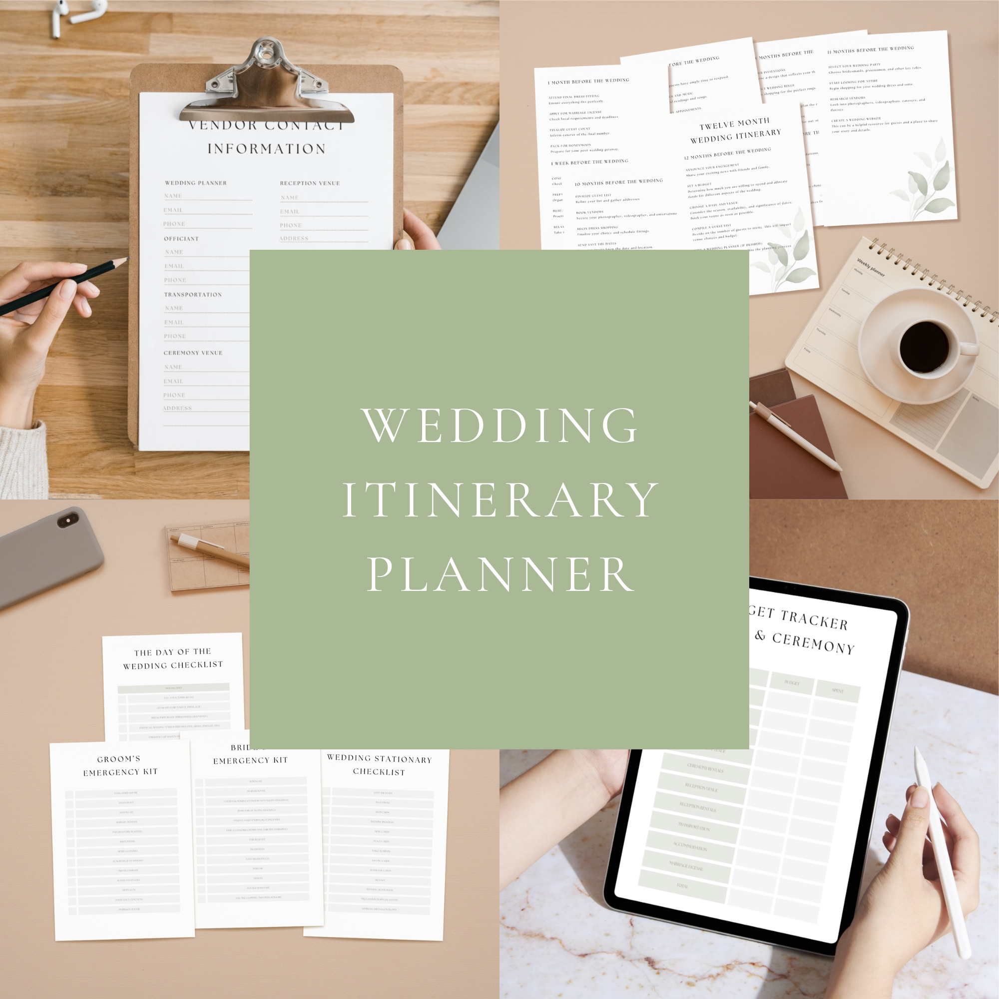 Digital Wedding Planner: One-Year Itinerary & Checklists (Canva Editable, PDF Download)