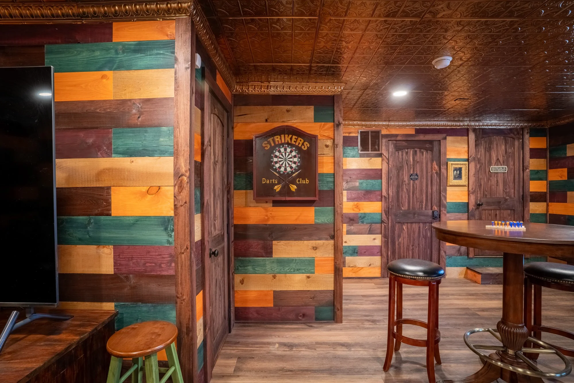 Dart board in the basement at blue ridge cabin rentals