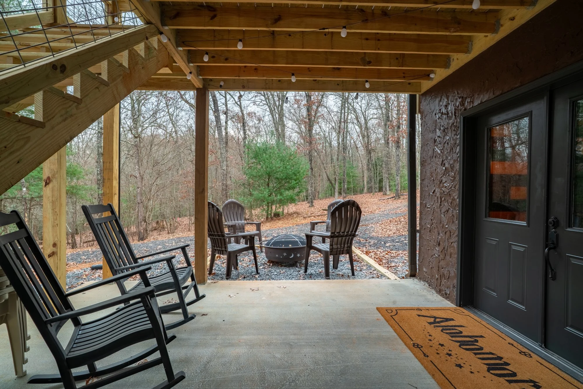 Blue Ridge cabins with fire pit area at The Wizard Hideout