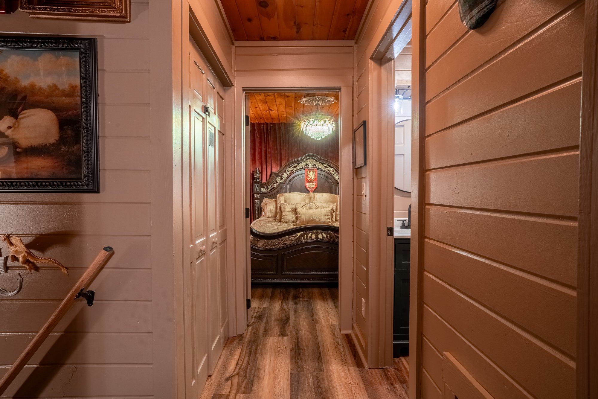 View from the hallway looking into the gryffindor room at the harry potter themed airbnb