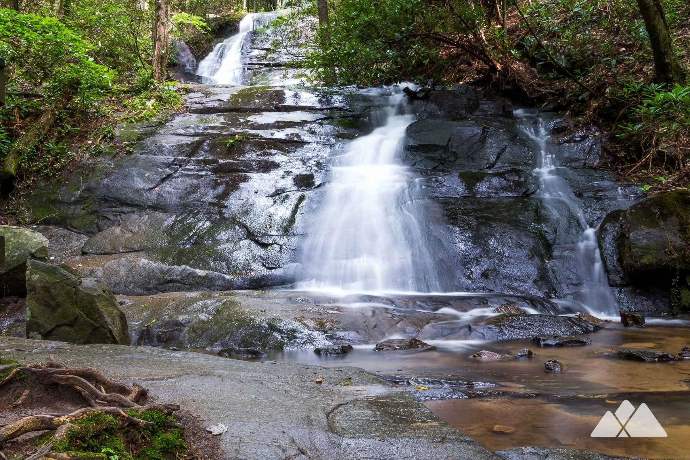 A view of the waterfalls at fall branch falls in blue ridge, georgia
