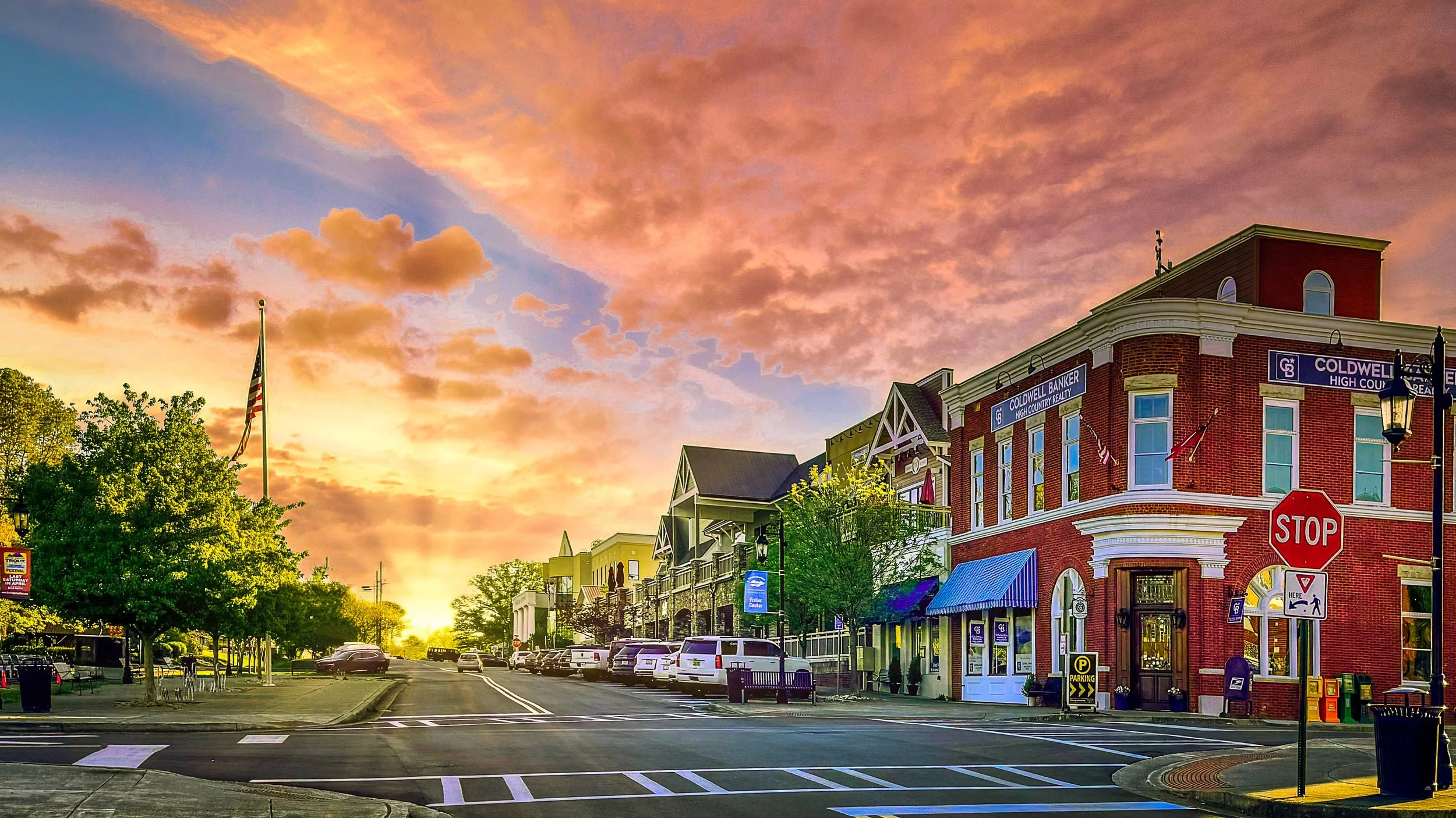 Downtown Blue Ridge, Georgia, in Fannin County at sunset