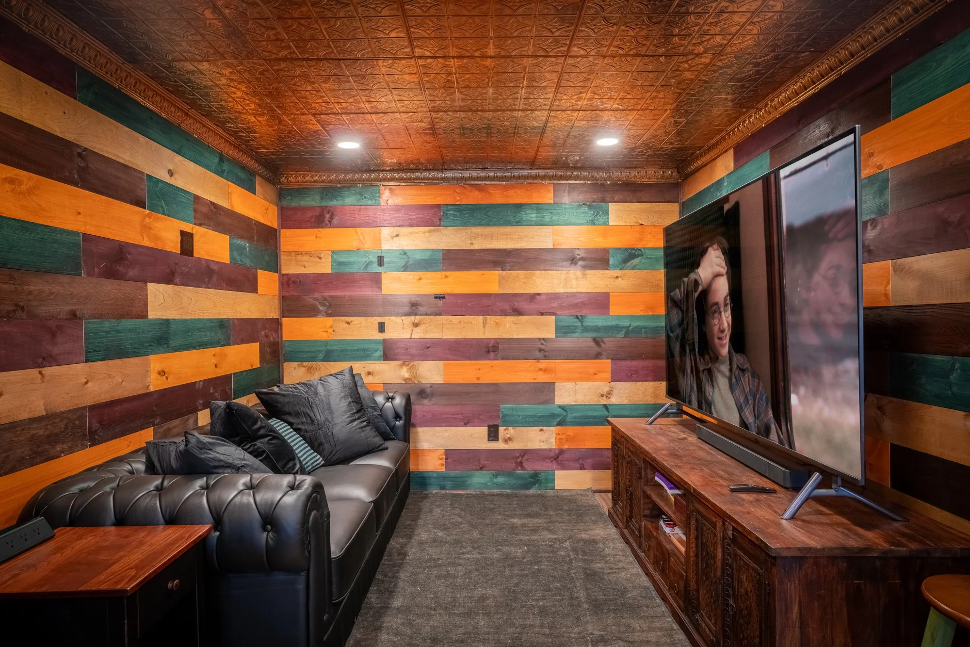 Big TV in the basement at cabin rentals in blue ridge georgia