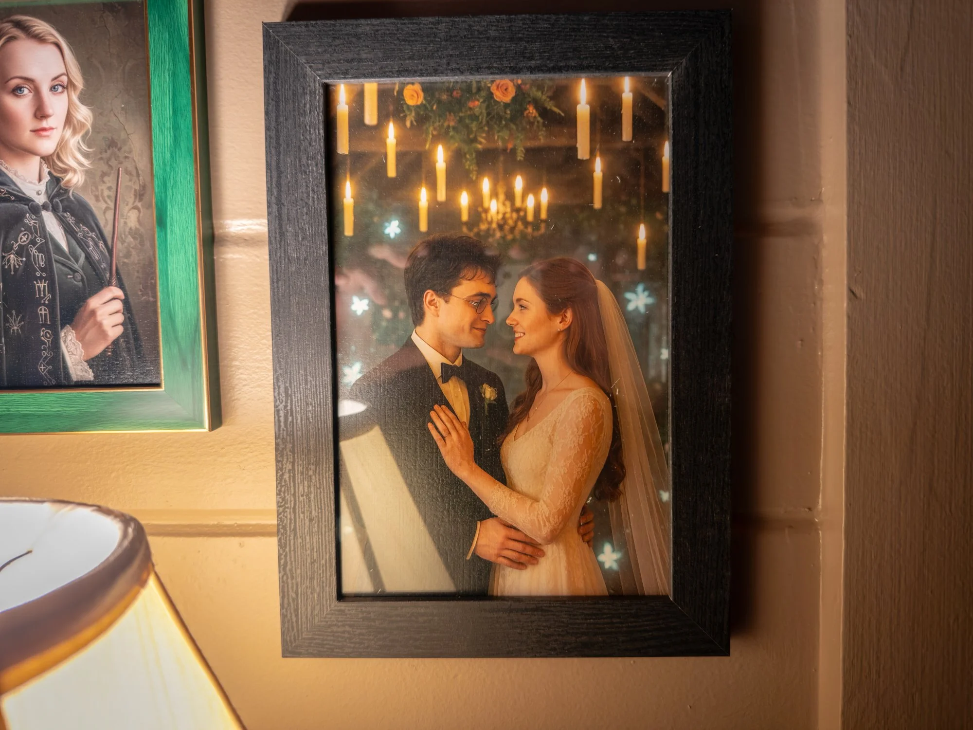 Picture above the entry table of harry potter and jenny married