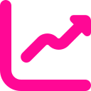 Pink line graph with an upward trend and a rightward arrow