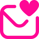 Pink outline of an envelope with a heart symbol in the top right corner.