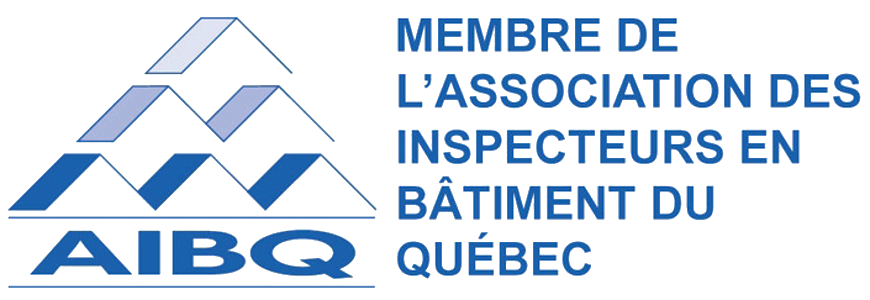 Logo of the Quebec Association of Building Inspectors with stylized mountains in the background.