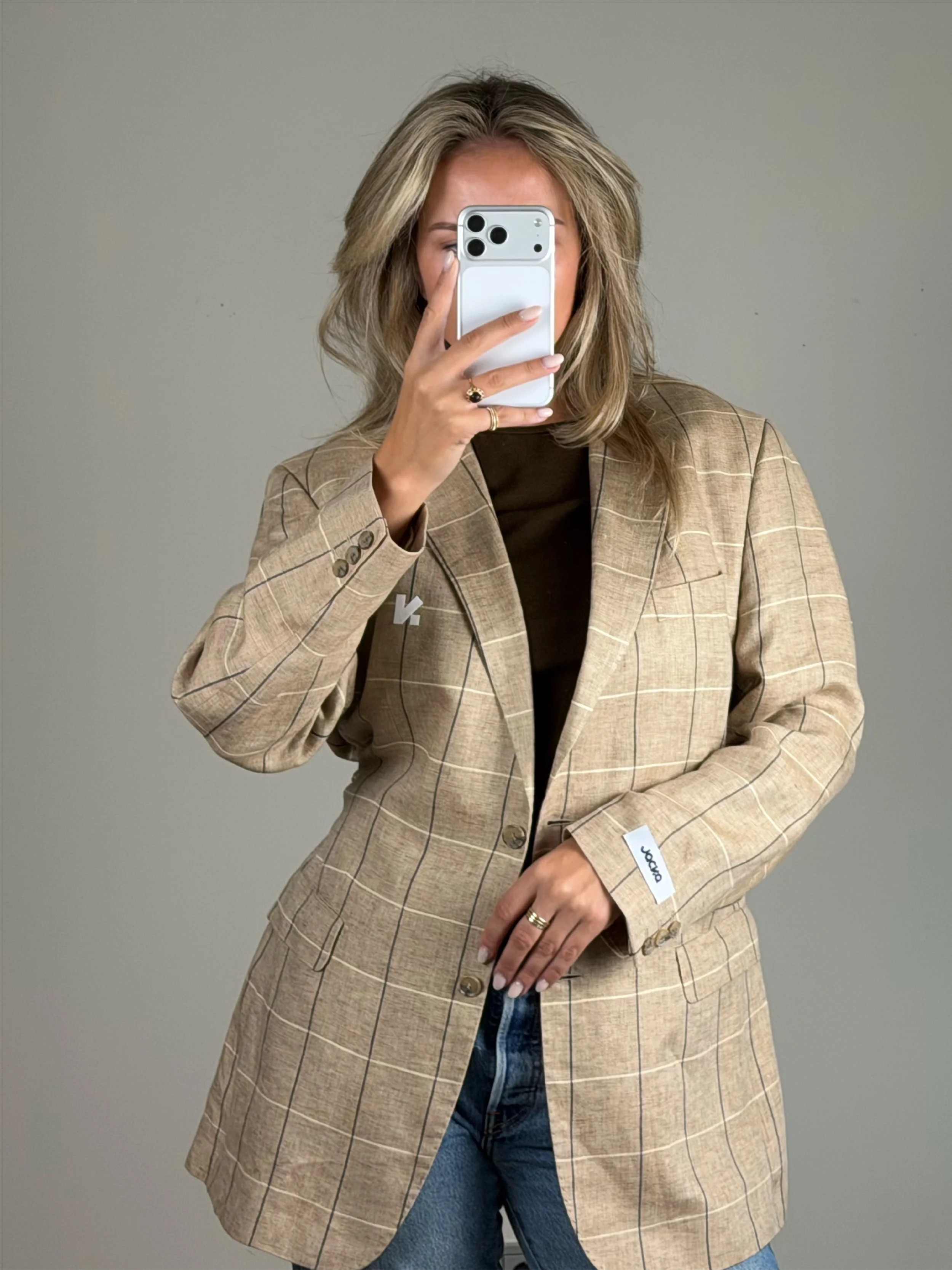 Sculpt - Beige Linen Check | Remade blazer