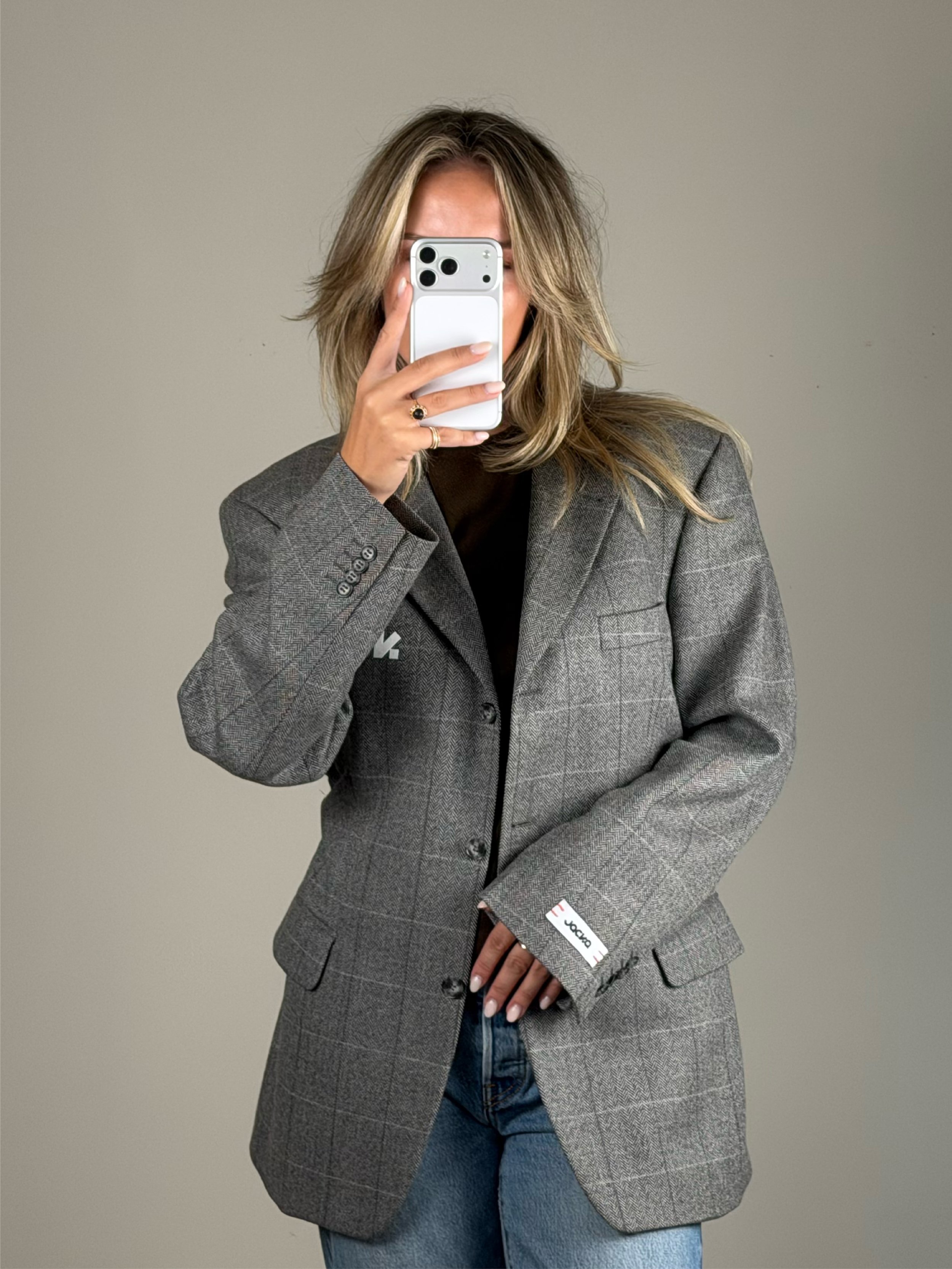 Sculpt - Wooly Grey Herringbone Check | Remade blazer