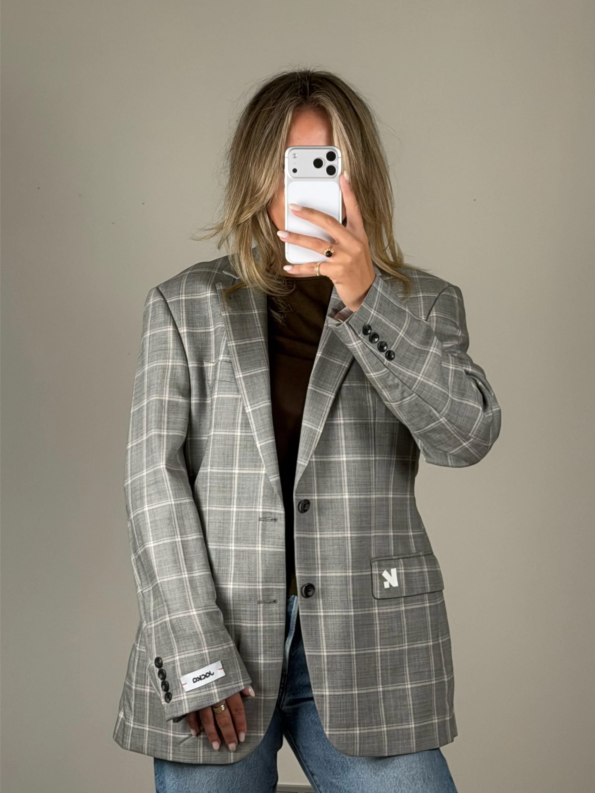 Sculpt - Grey Melange + Pink Check | Remade blazer