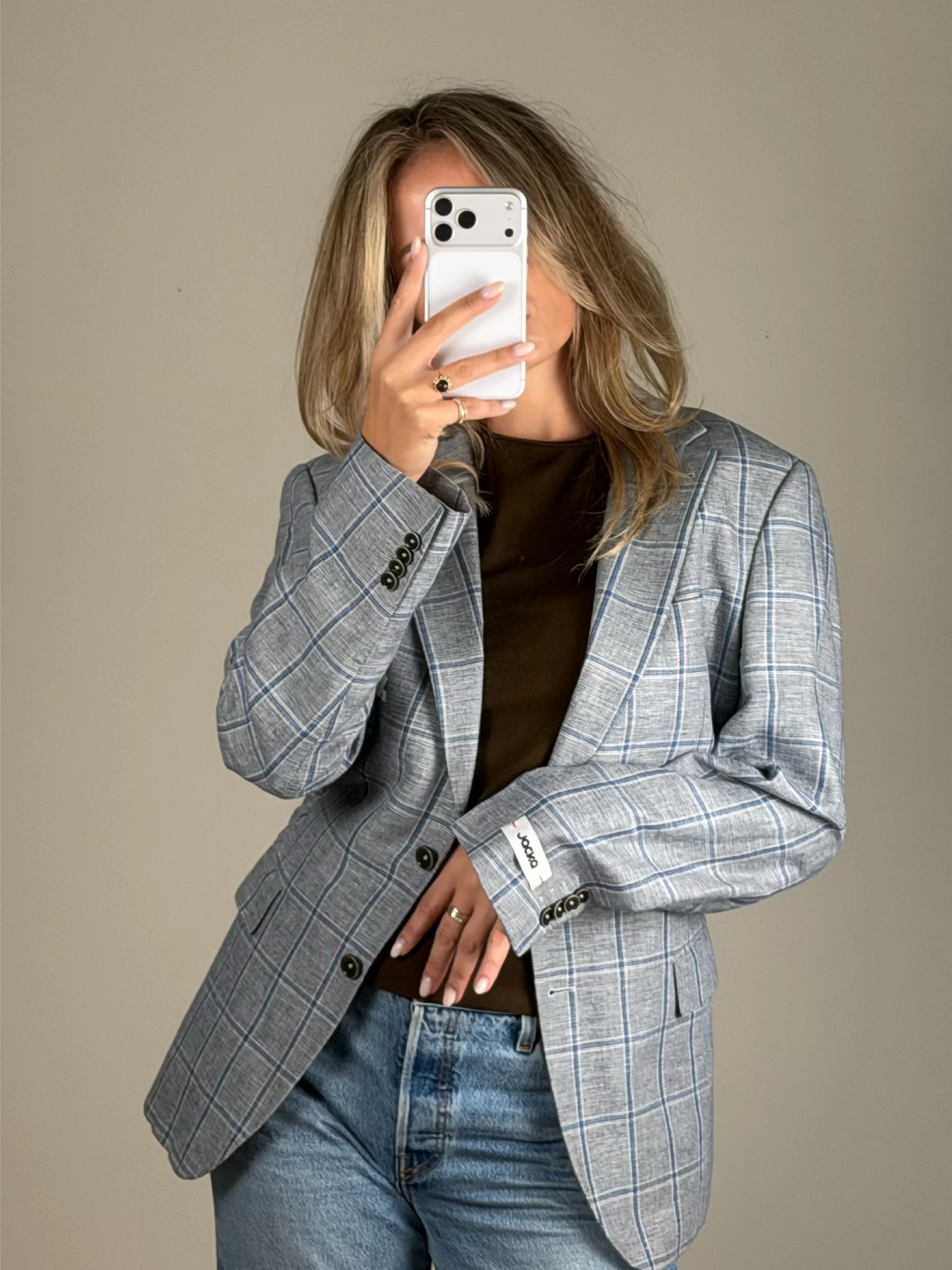 Sculpt -  Mid & Dark Blue Check | Remade blazer
