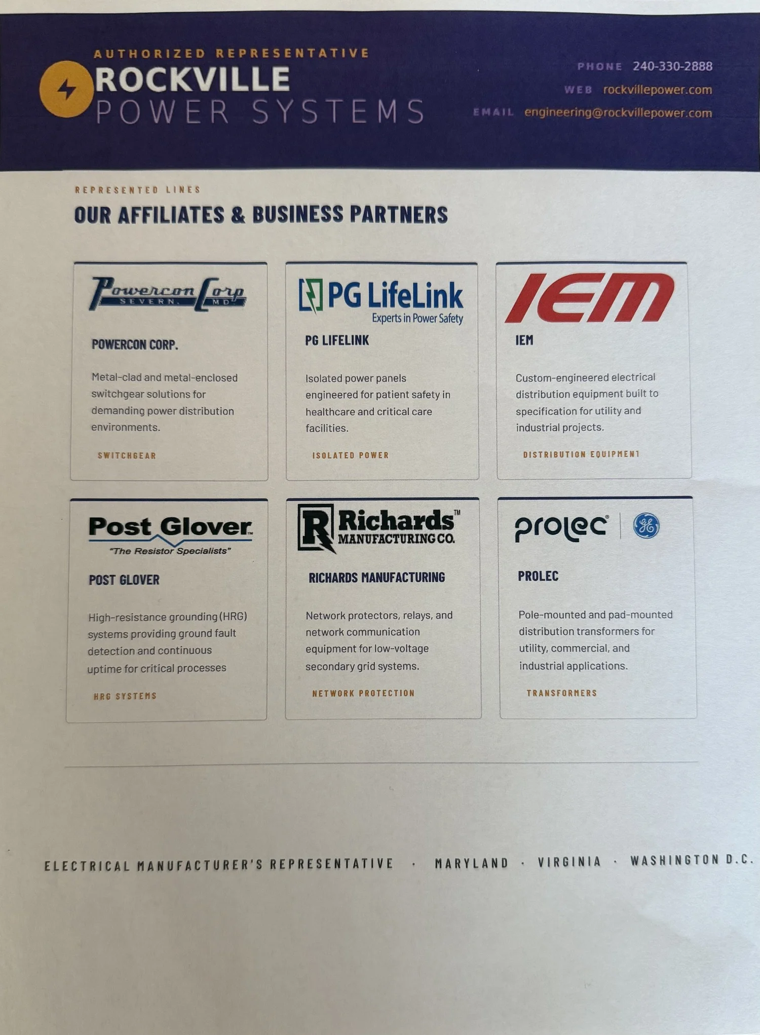 Rockville Power Systems Line Card — ROCKVILLE POWER SYSTEMS, LLC