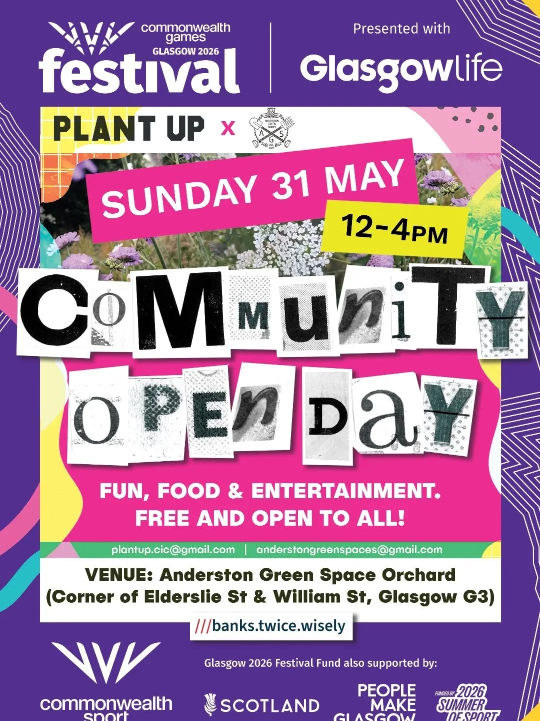 We are pleased to be working alongside @anderstongreenspaces to host a series of community events as part of @glasgowlifepresents @glasgow_2026 Commonwealth Festival programme.

Please join us on
SUNDAY 31 MAY : 12 - 4pm

FREE and open to all!
Food |
