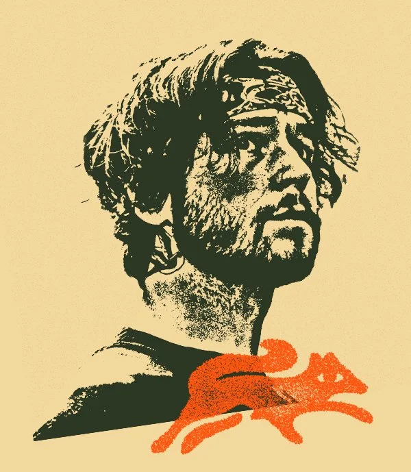 Stylized portrait of Matthew Burton, and fox icon