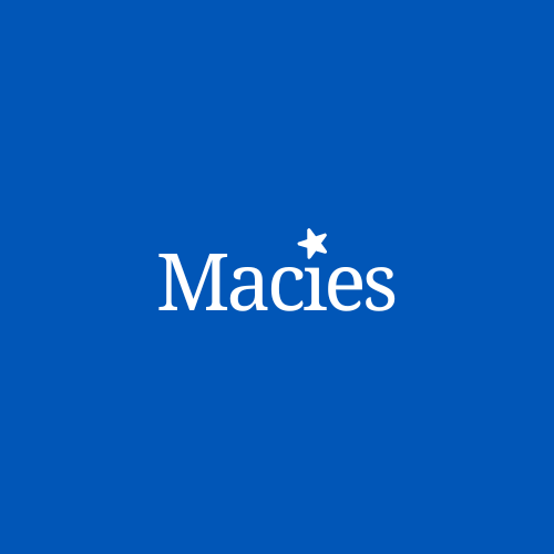 Macie's logo with white text and a star on a blue background.