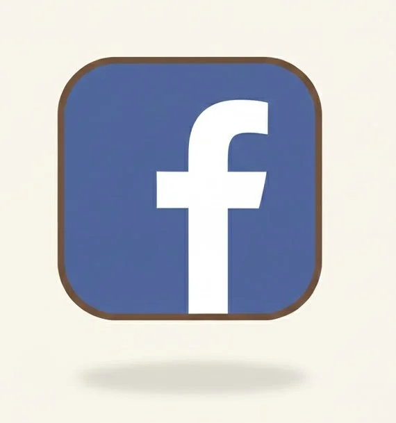 Logo de Facebook avec un fond blanc et une ombre portée.