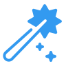 A blue magic wand icon with sparkles.