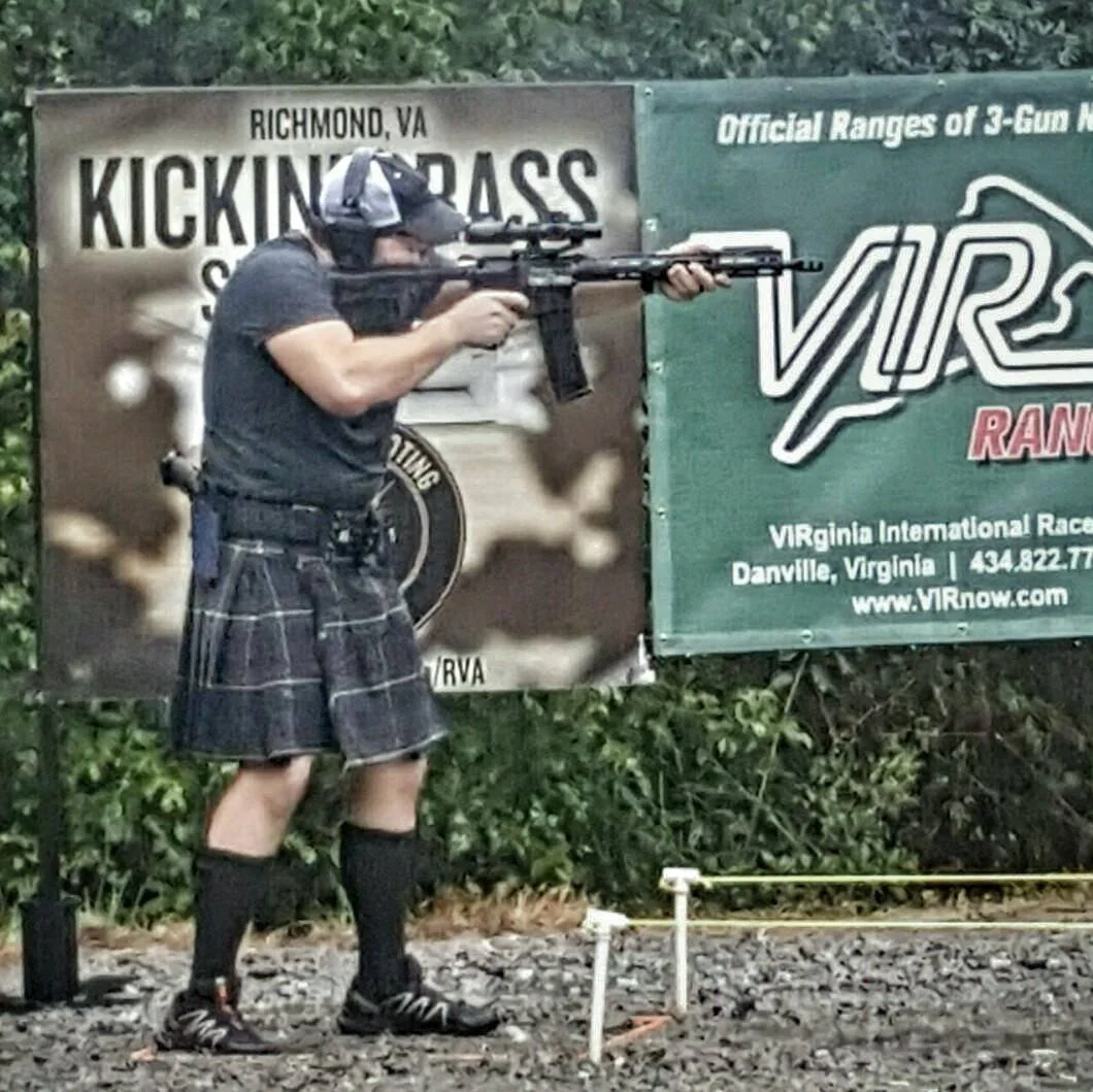 J.S. Schaffer in a kilt at 3-Gun Nationals.