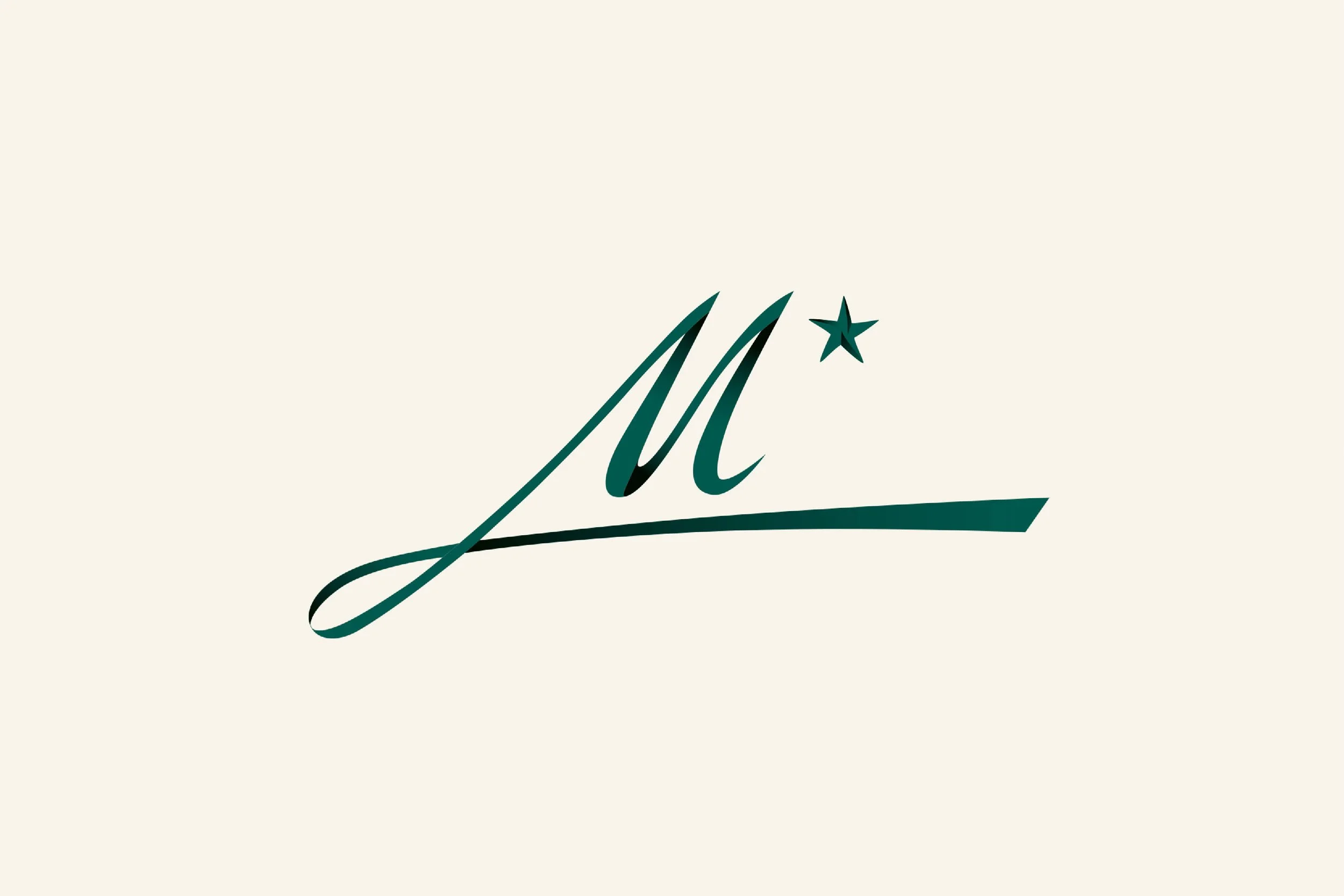 Stylized green letter 'M' with a star on top of the right side, on a cream background.
