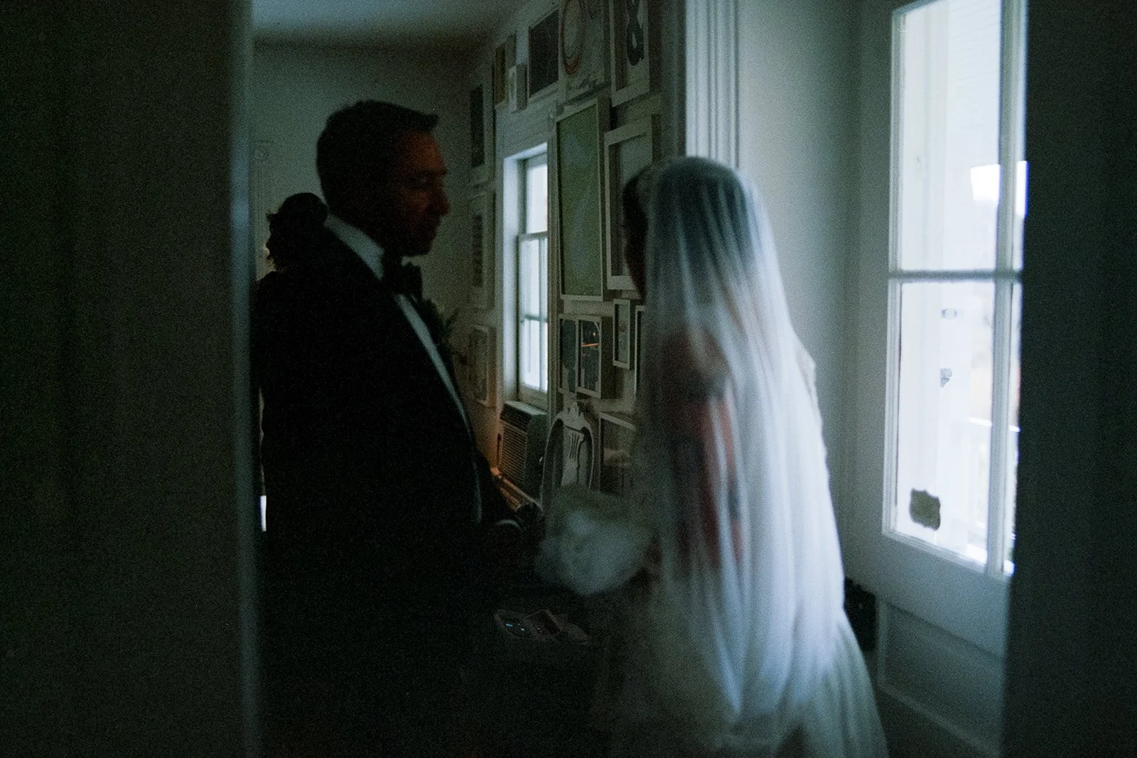 Bride and dad in the farmhouse at handsome hollow