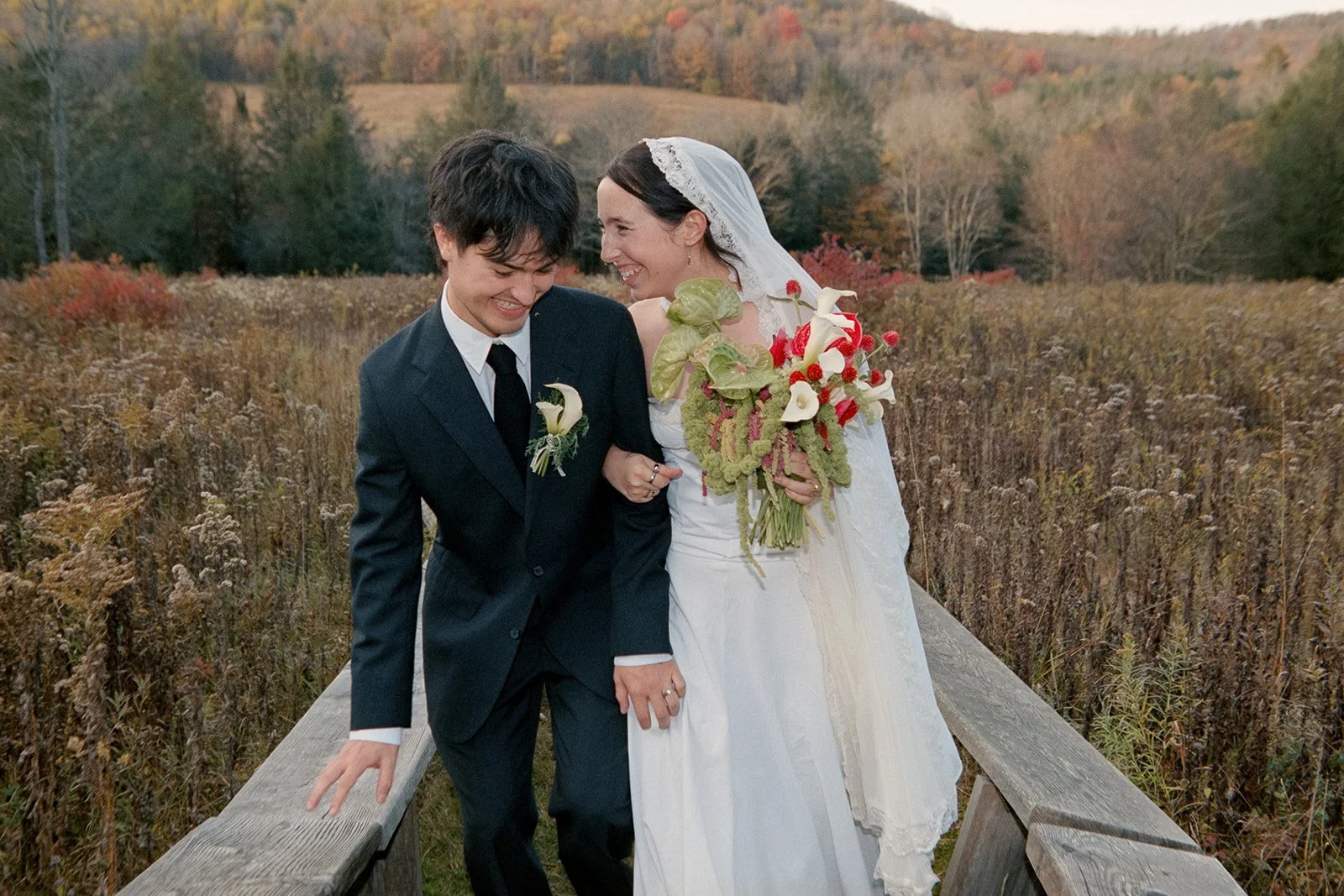 candid wedding portrait of couple married at handsome hollow ny