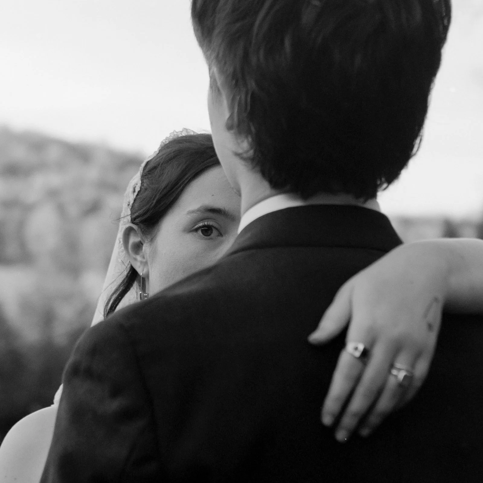 black and white film portrait of newlyweds