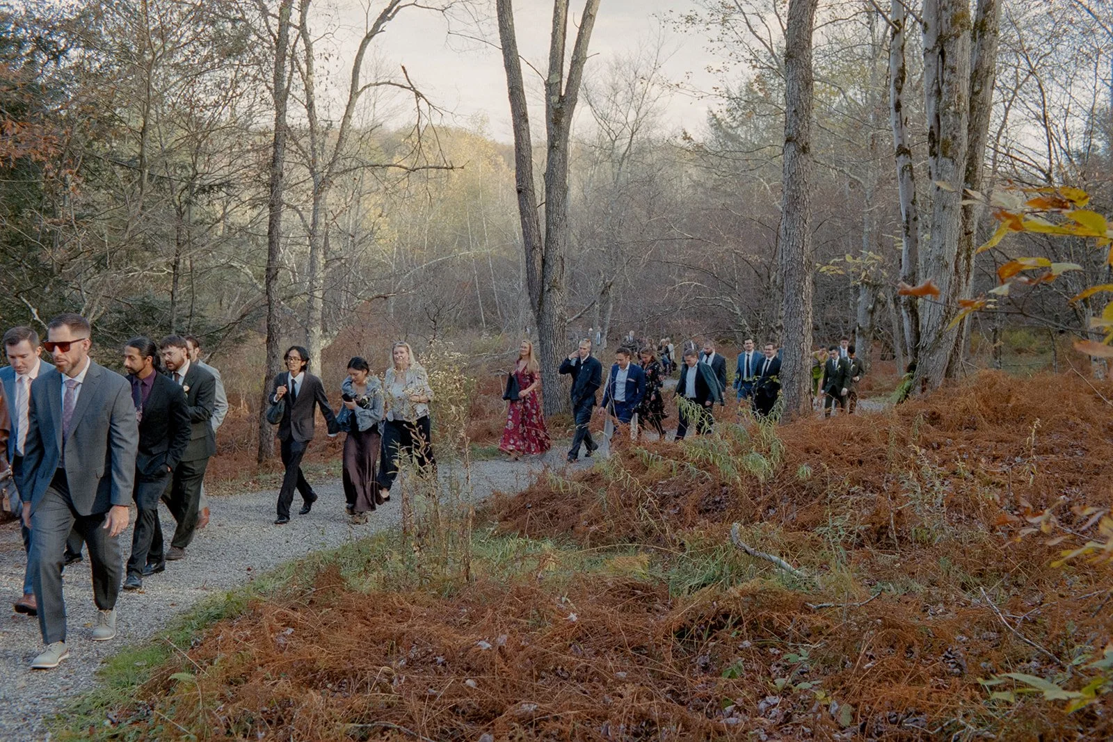 guests walking to mountain view ceremony site at handsome hollow