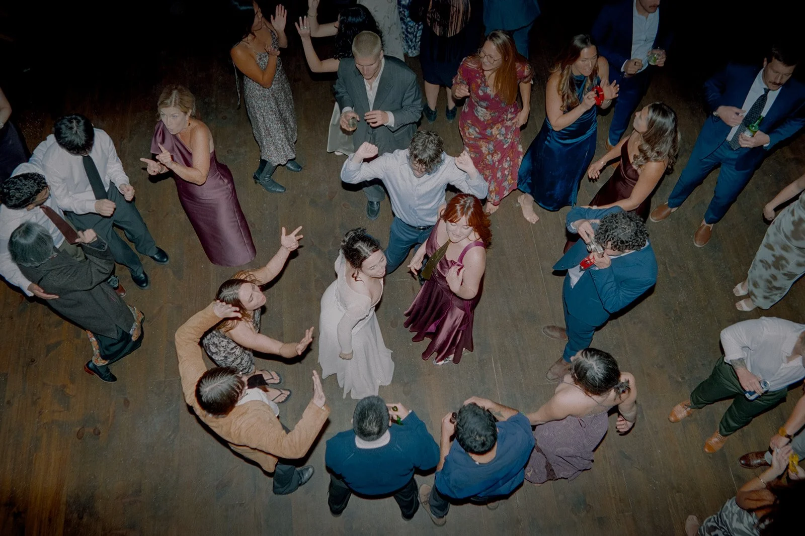birds eye view of wedding reception from upstairs loft in the handsome hollow barn