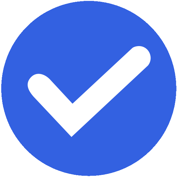 Blue circular icon with a white check mark in the center.