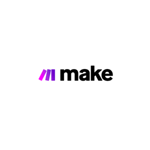 Logo with a purple and pink stylized 'M' and the word 'make' in black text