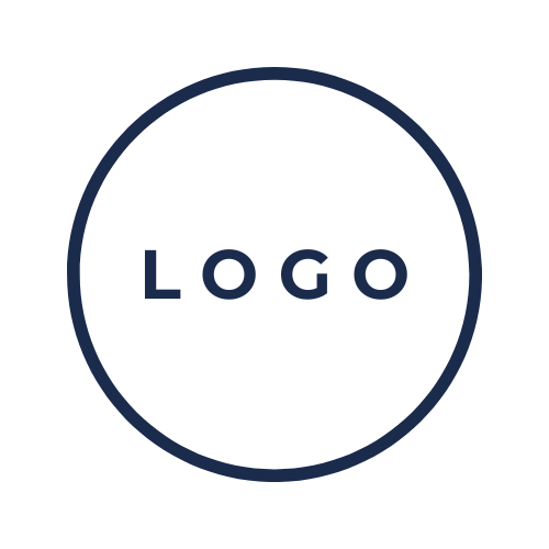 A circular logo with the word 'LOGO' inside, outlined by a thin dark blue circle on a white background.