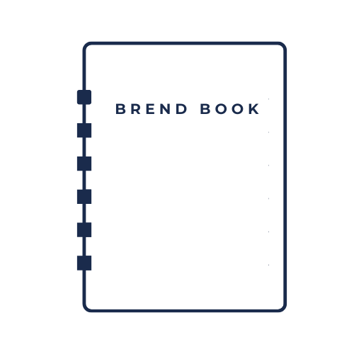 Minimalist illustration of a bound book titled 'Brend Book' with a simple outline and binding detail.