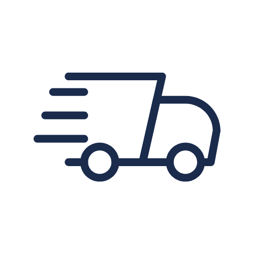 Icon of a moving delivery truck with motion lines indicating speed