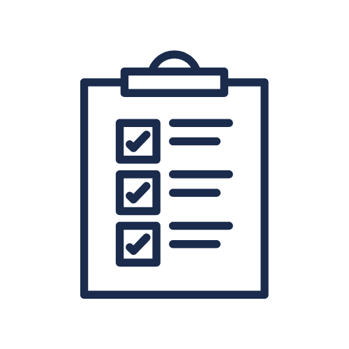 Icon of a clipboard with a checklist showing three checked items.