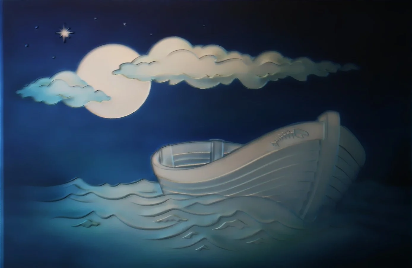 boat and moon in glass