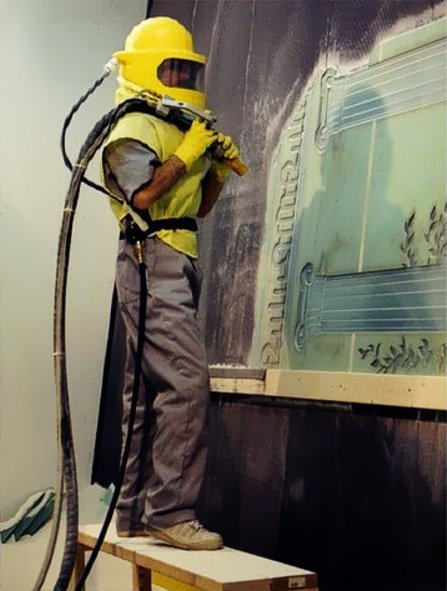 in the sandblasting booth