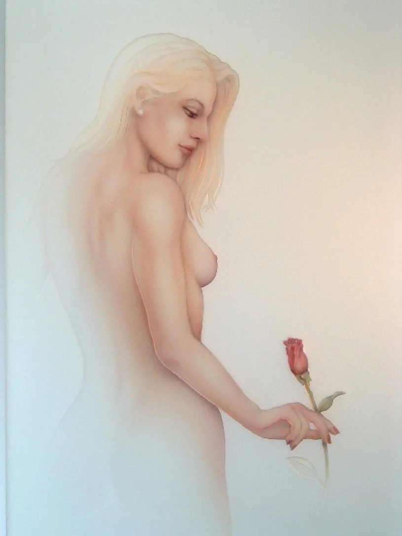 Rose Bud painted art mirror