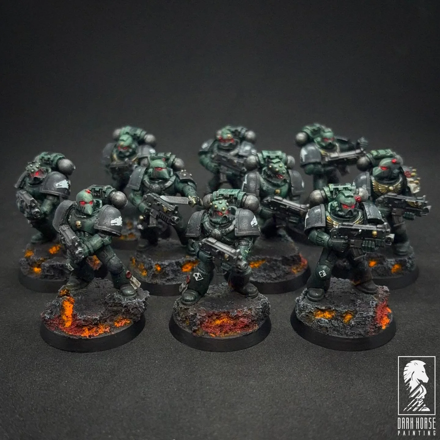 First 10 Tactical Marines done! I kinda meant to finish the Saturnine first, but wanted to test out the lava bases! So, here we go!

#horusheresy #salamanders30k #ageofdarkness #warhammer30k #legiontacticalsquad