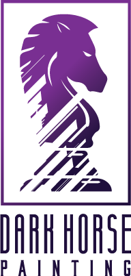 Dark Horse Painting Logo. A close-up of a purple digital device, possibly a smartphone or tablet, with a reflective screen and a purple background.
