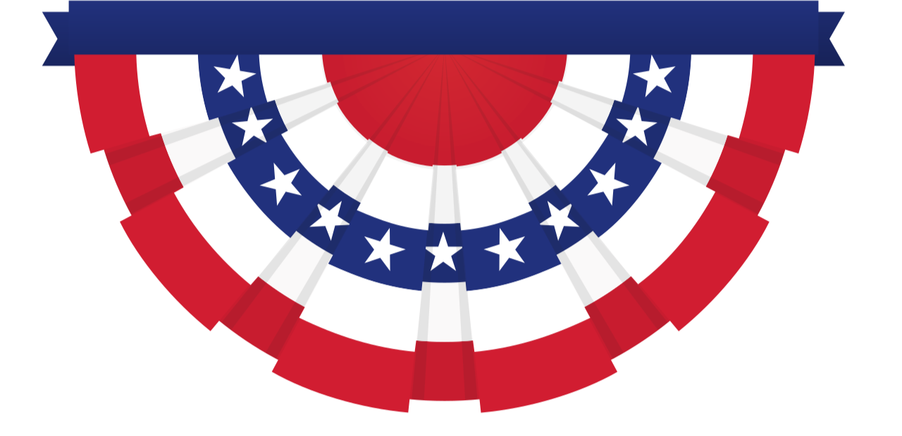 Patriotic red, white, and blue bunting with stars for a celebration or holiday.