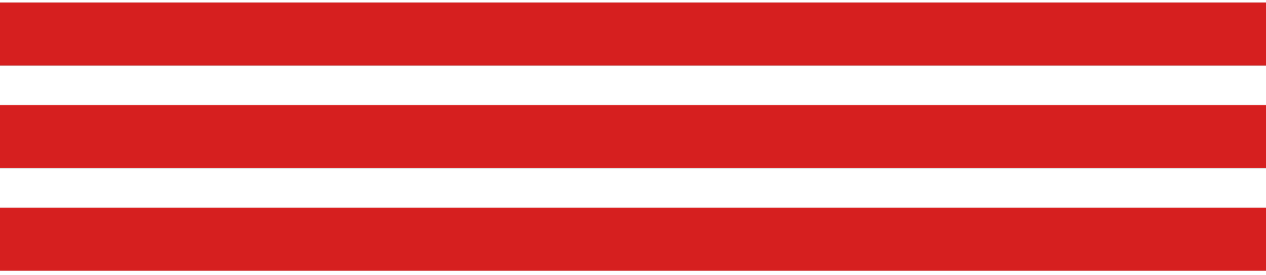 Horizontal flag with red background and three black stripes.
