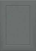 Empty gray cabinet door with a raised panel design.
