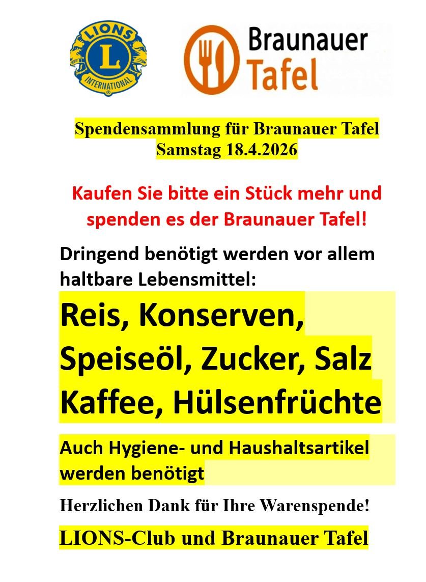 Lebensmittelsammlung des Lionsclubs bei BillaPlus in Braunau