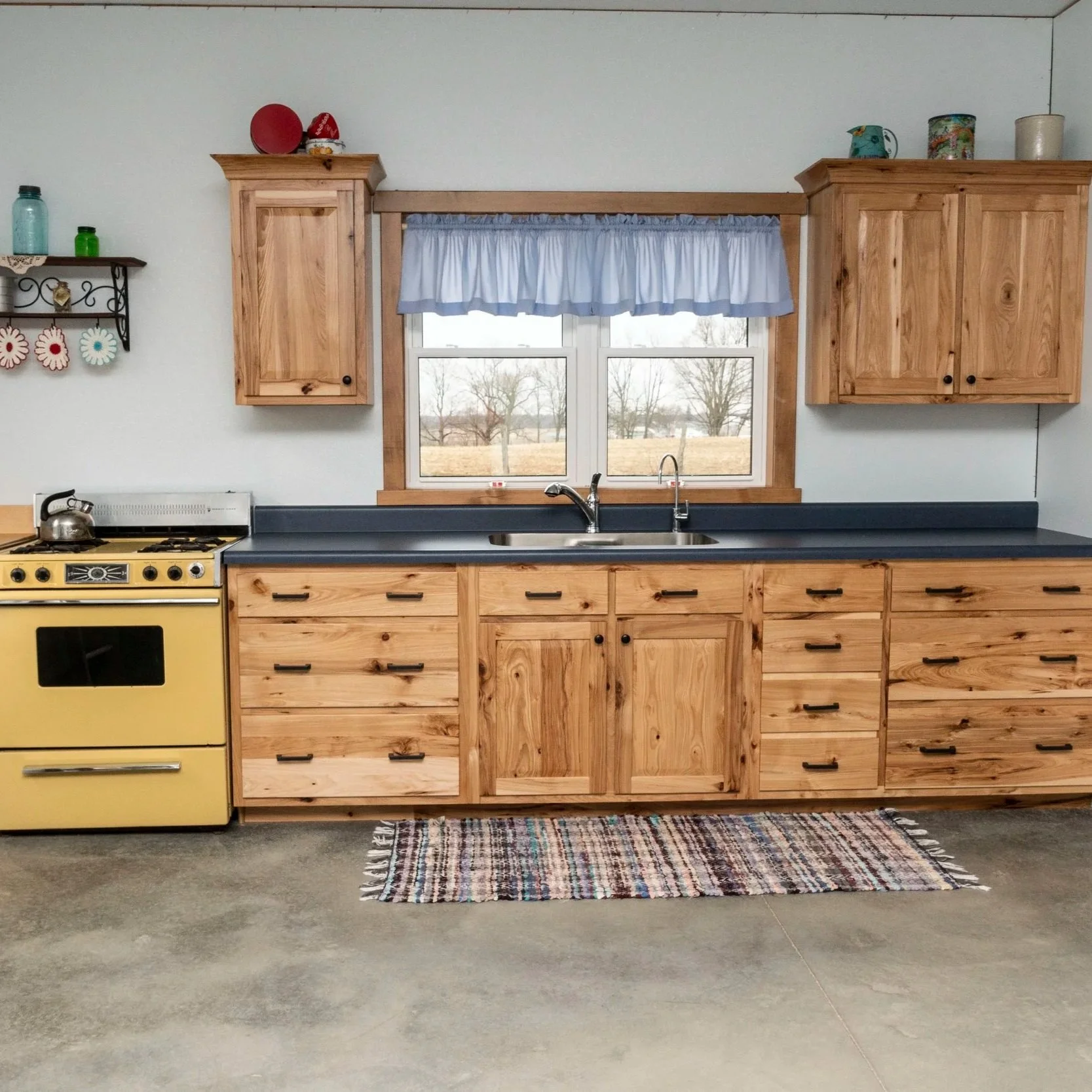 Natural Rustic Hickory Kitchen with Butcher Block Counter & Large Pantry