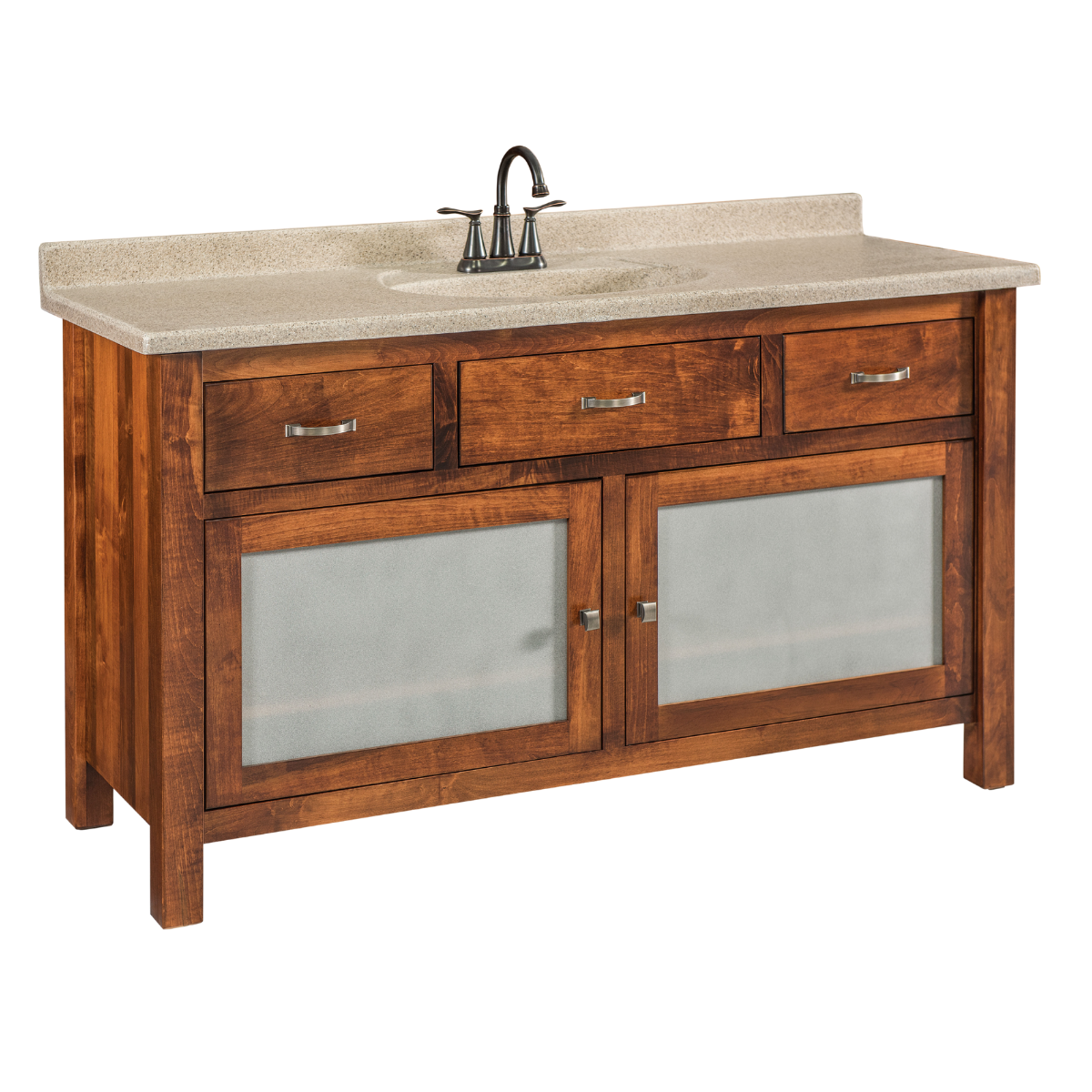 bathroom vanity with one sink, three drawers, and two cabinet doors
